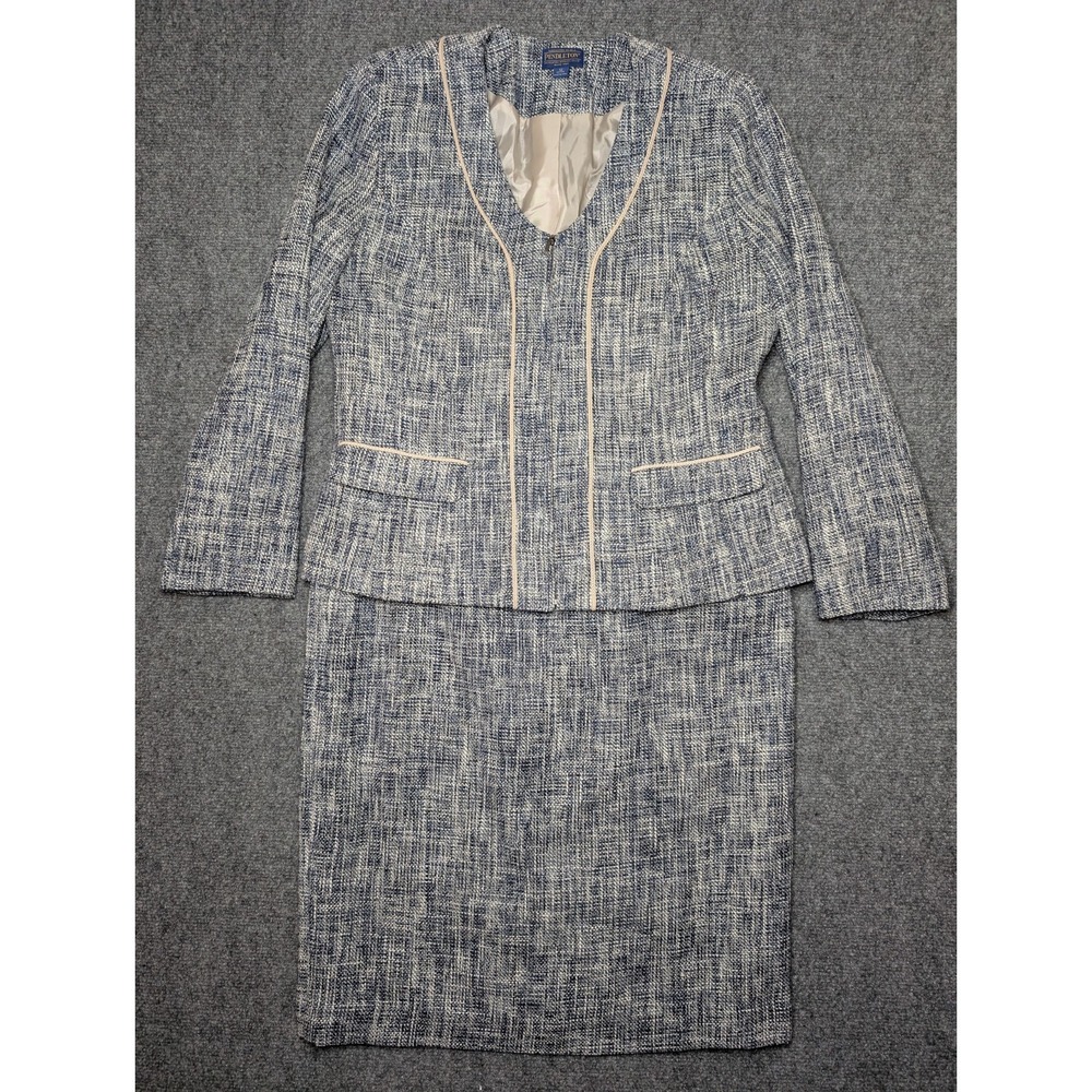 NWT Pendleton Womens Size 12 PET Blue White Tweed Blazer Jacket Skirt Suit Set
